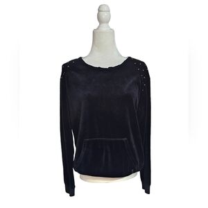 Vintage 90's Juicy Couture black velvet gold studs long sleeve L sweater Y2K